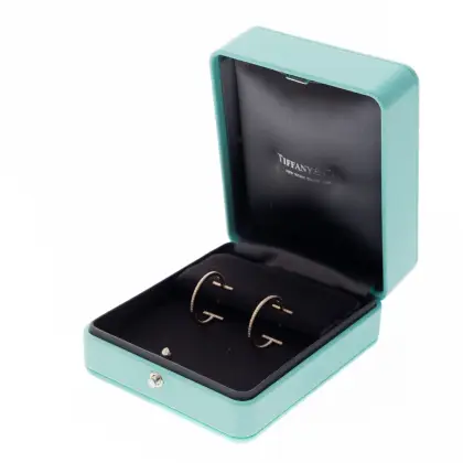 TIFFANY & CO 18K DIAMOND T HOOP EARRINGS
