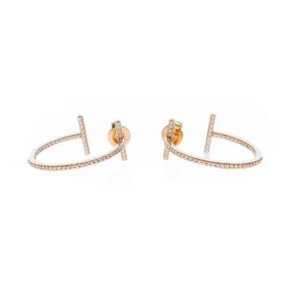 TIFFANY & CO 18K DIAMOND T HOOP EARRINGS
