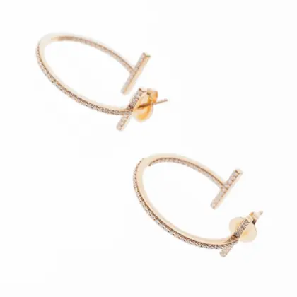 TIFFANY & CO 18K DIAMOND T HOOP EARRINGS