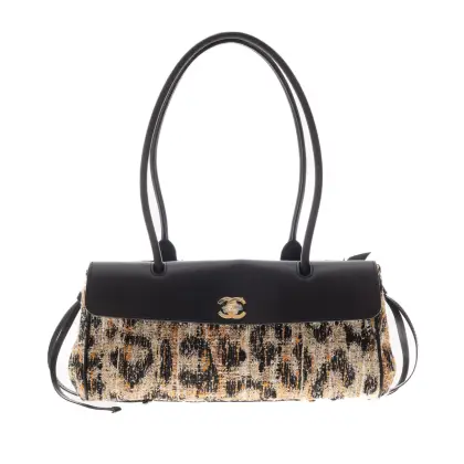 CHANEL SHOPPING BAG TEWWD MIXED FIBERS LEOPARD PRINT