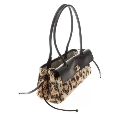 CHANEL SHOPPING BAG TEWWD MIXED FIBERS LEOPARD PRINT